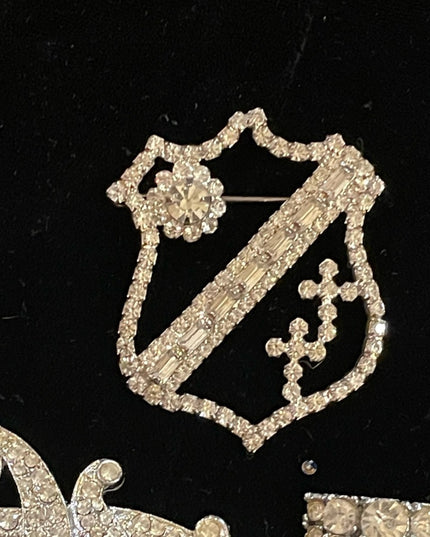 Vintage fancy rhinestone crystal brooch shoe buckle lot sword coat of arms
