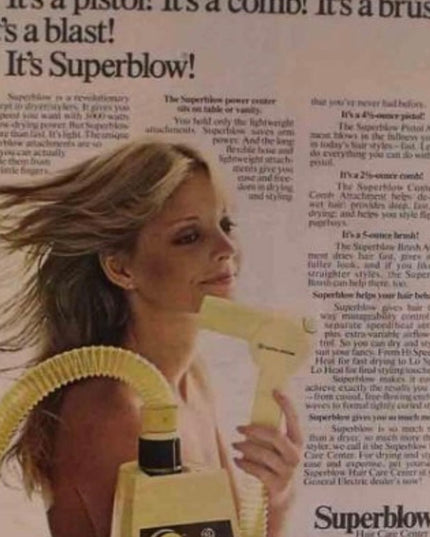 Vintage 1970s GE Superblow Pistol blow dryer with multiple settings. 💗