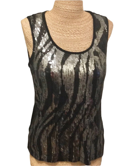 Vintage 1980s Silver black sequin shimmer metalic tank top