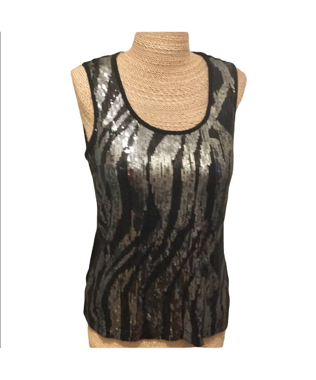 Vintage 1980s Silver black sequin shimmer metalic tank top