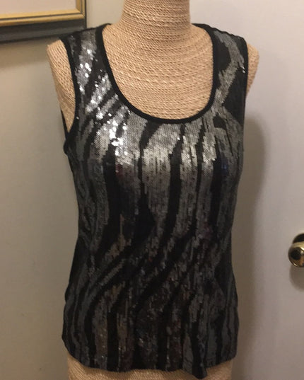 Vintage 1980s Silver black sequin shimmer metalic tank top