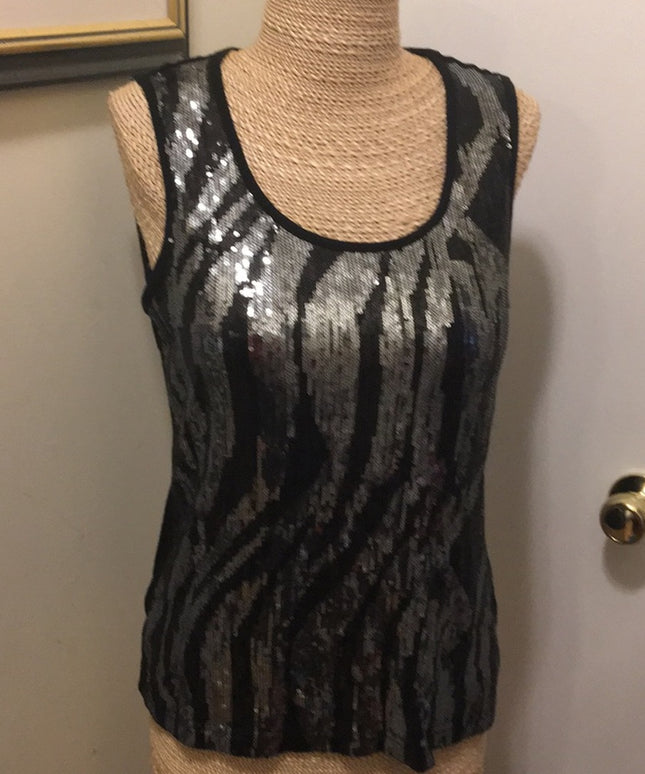 Vintage 1980s Silver black sequin shimmer metalic tank top
