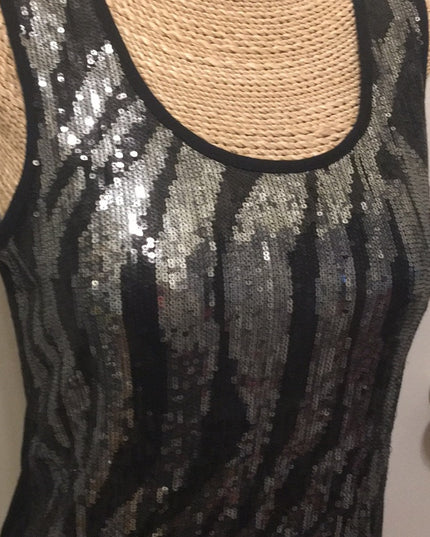 Vintage 1980s Silver black sequin shimmer metalic tank top