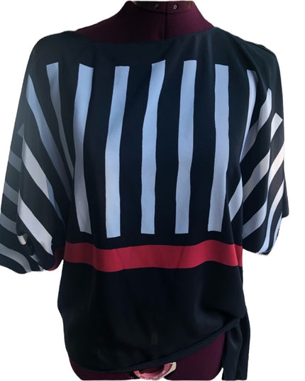 Beautiful Vintage Blouse with sash black striped