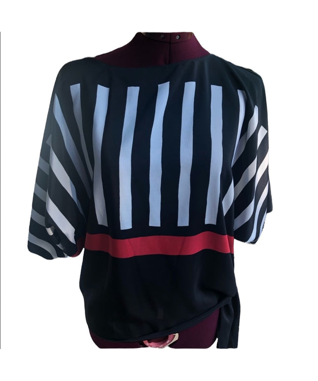 Beautiful Vintage Blouse with sash black striped