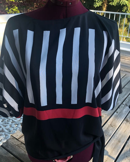 Beautiful Vintage Blouse with sash black striped