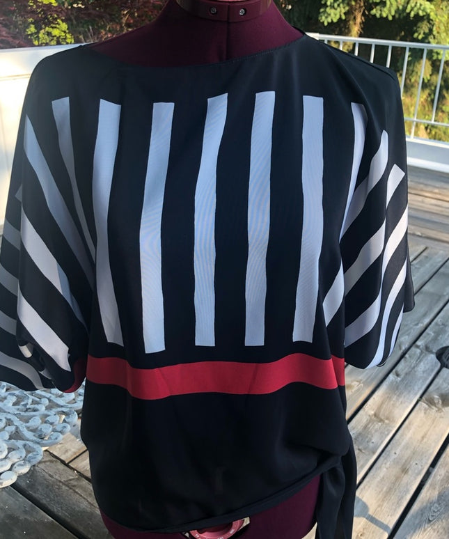 Beautiful Vintage Blouse with sash black striped