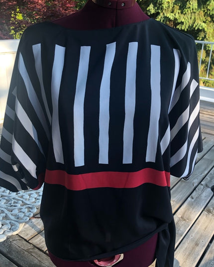 Beautiful Vintage Blouse with sash black striped