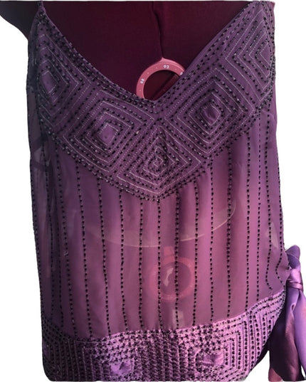 NWT Danier sheer Beaded Shell Blouse Purple sash