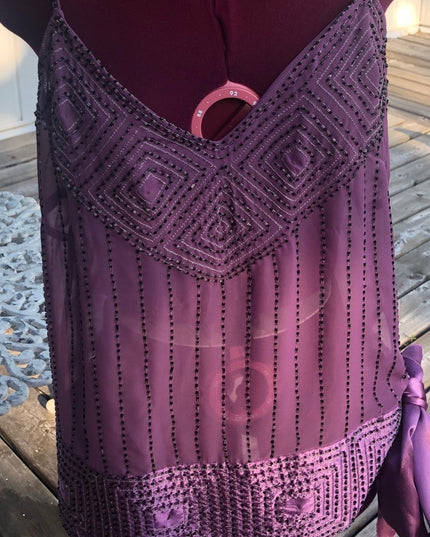 NWT Danier sheer Beaded Shell Blouse Purple sash