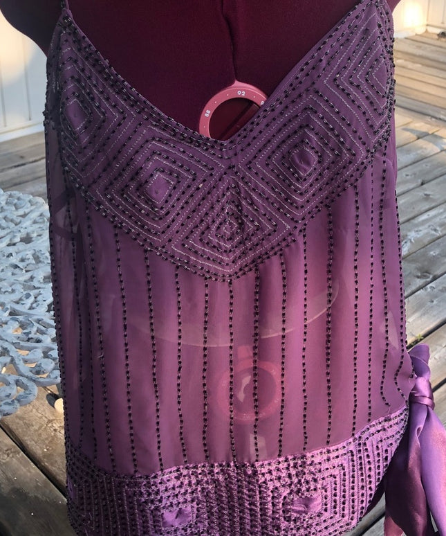 NWT Danier sheer Beaded Shell Blouse Purple sash
