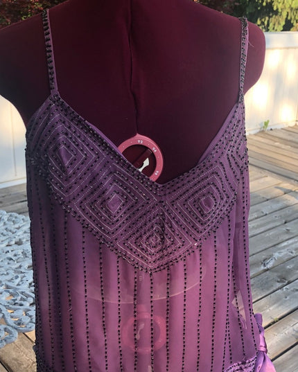 NWT Danier sheer Beaded Shell Blouse Purple sash