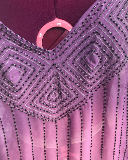 NWT Danier sheer Beaded Shell Blouse Purple sash