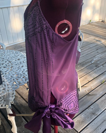 NWT Danier sheer Beaded Shell Blouse Purple sash