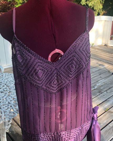 NWT Danier sheer Beaded Shell Blouse Purple sash