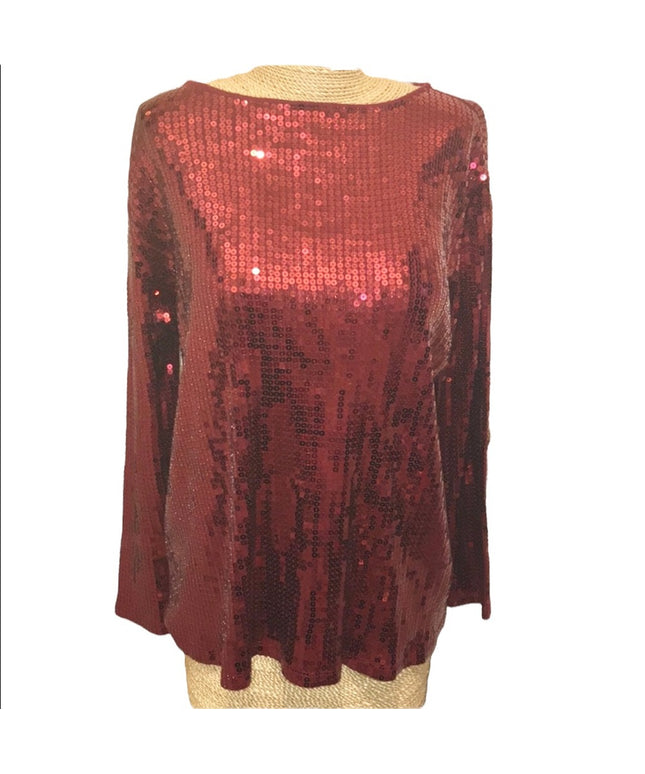 - Pink Shimmer sequin long blouse Sz LG Stretchy
