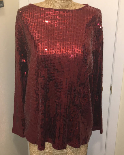 - Pink Shimmer sequin long blouse Sz LG Stretchy