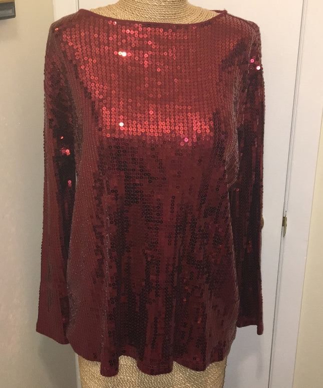- Pink Shimmer sequin long blouse Sz LG Stretchy