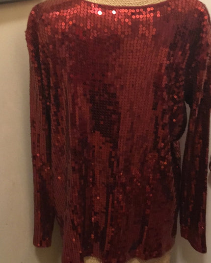 - Pink Shimmer sequin long blouse Sz LG Stretchy