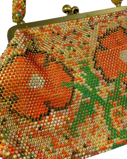 Beautiful Vintage orange flower bead purse beaded 1970s