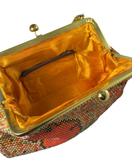 Beautiful Vintage orange flower bead purse beaded 1970s
