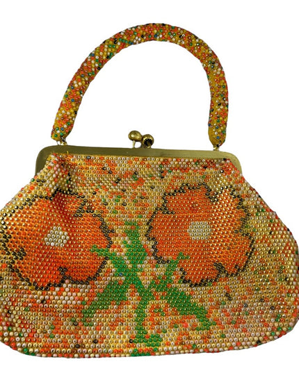 Beautiful Vintage orange flower bead purse beaded 1970s