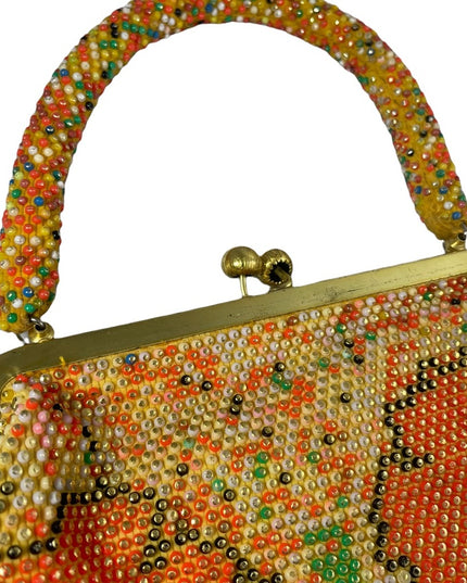 Beautiful Vintage orange flower bead purse beaded 1970s