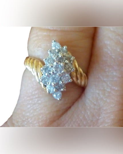 Stunning 14k Yellow Gold Cluster fancy diamond ring