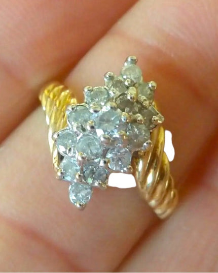 Stunning 14k Yellow Gold Cluster fancy diamond ring