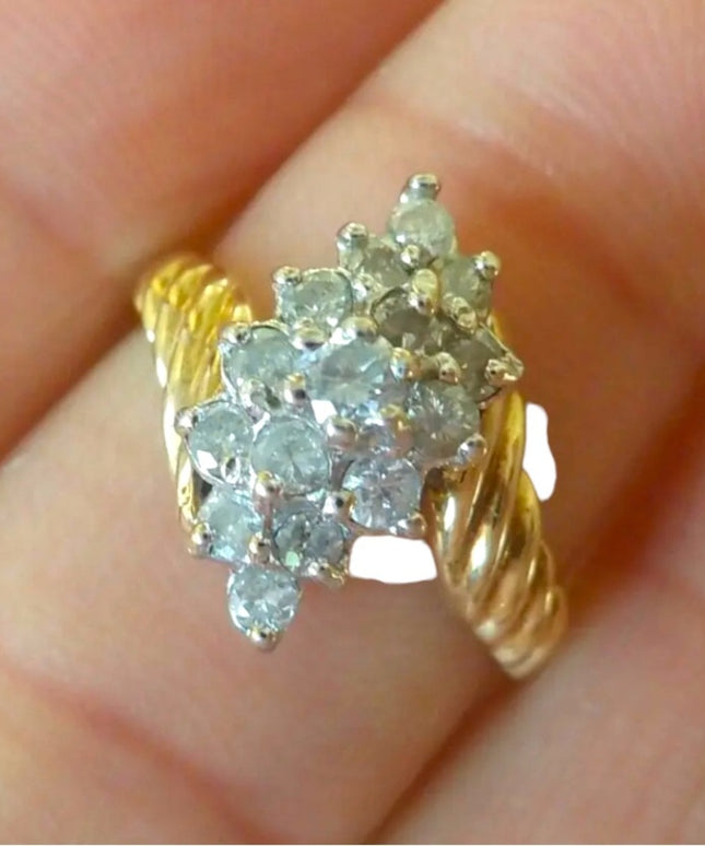 Stunning 14k Yellow Gold Cluster fancy diamond ring