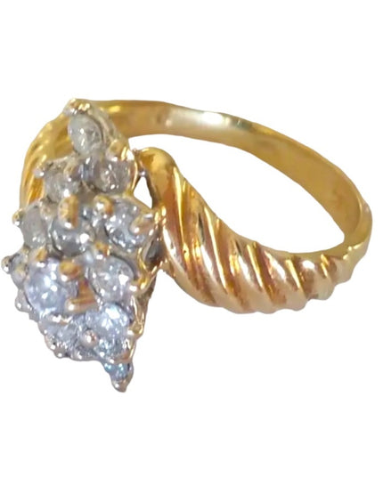 Stunning 14k Yellow Gold Cluster fancy diamond ring