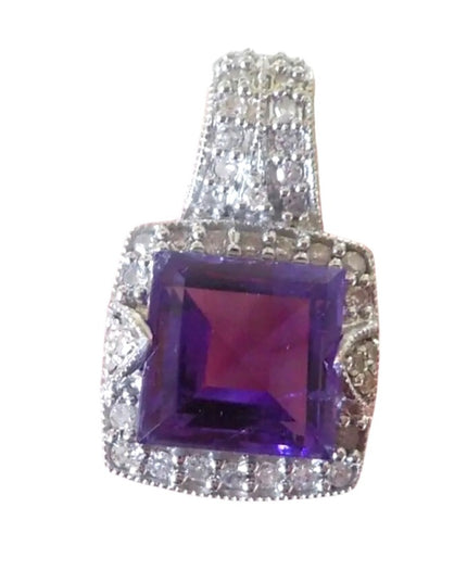 14k White Gold Stunning  3.20 TCW Amethyst & .40 TCW Diamond Pendant