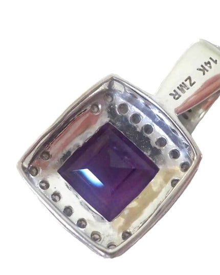 14k White Gold Stunning  3.20 TCW Amethyst & .40 TCW Diamond Pendant