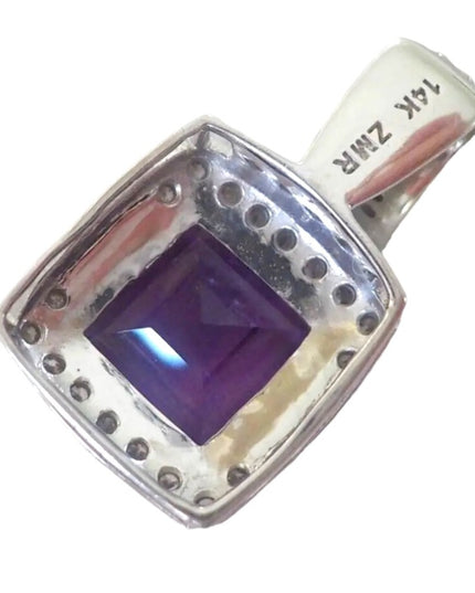 14k White Gold Stunning  3.20 TCW Amethyst & .40 TCW Diamond Pendant