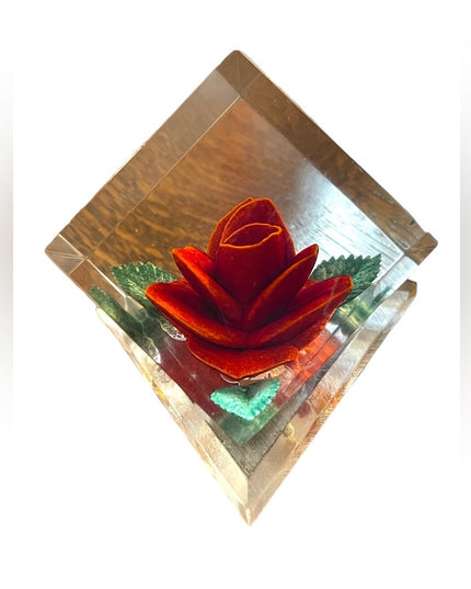 Vintage Mid Century Joseph Kulina Rose flower handmade resin paperweight