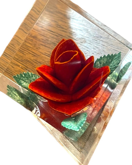 Vintage Mid Century Joseph Kulina Rose flower handmade resin paperweight