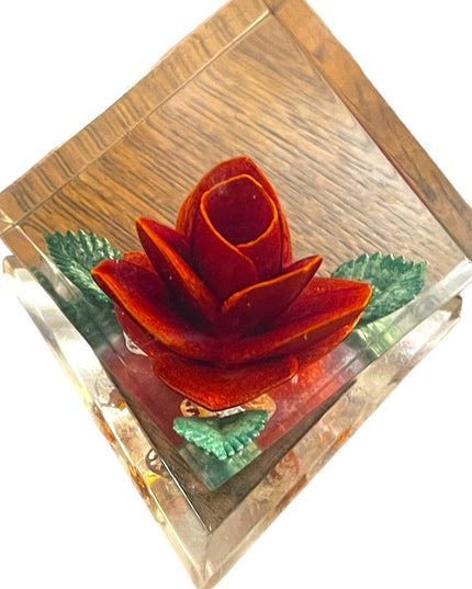 Vintage Mid Century Joseph Kulina Rose flower handmade resin paperweight
