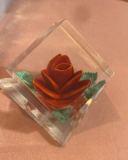 Vintage Mid Century Joseph Kulina Rose flower handmade resin paperweight