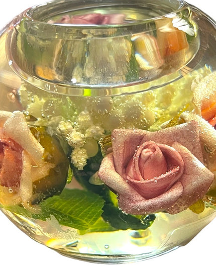 Vintage Mid Century Dreamlight Glass handmade Flowers paperweight candle holder