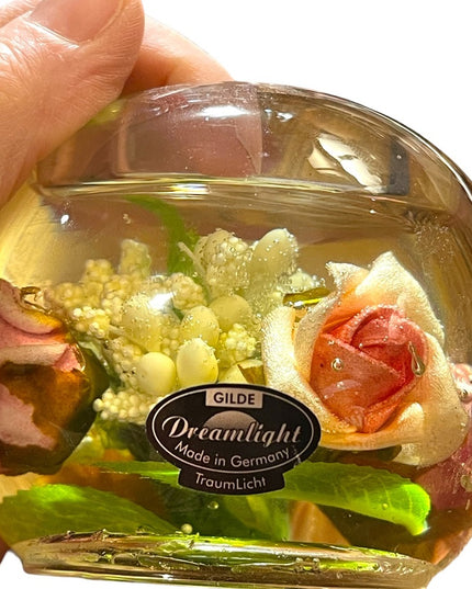 Vintage Mid Century Dreamlight Glass handmade Flowers paperweight candle holder