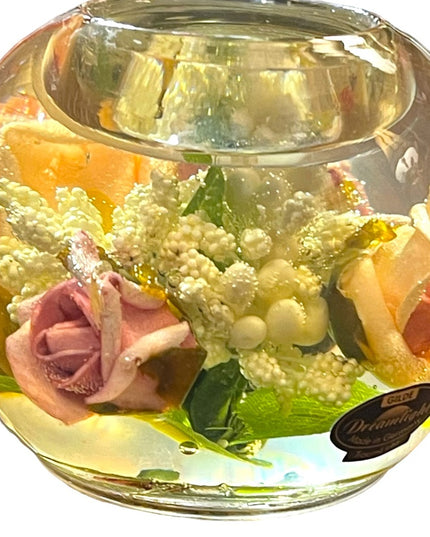 Vintage Mid Century Dreamlight Glass handmade Flowers paperweight candle holder