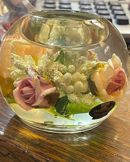 Vintage Mid Century Dreamlight Glass handmade Flowers paperweight candle holder