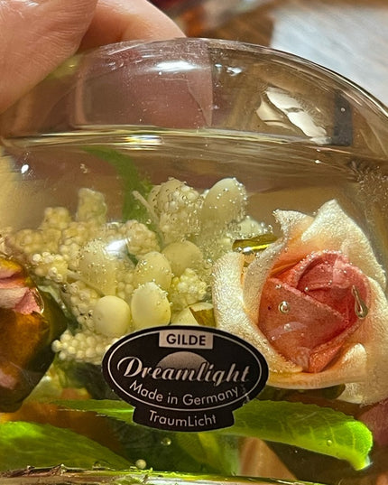 Vintage Mid Century Dreamlight Glass handmade Flowers paperweight candle holder