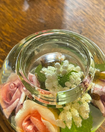 Vintage Mid Century Dreamlight Glass handmade Flowers paperweight candle holder
