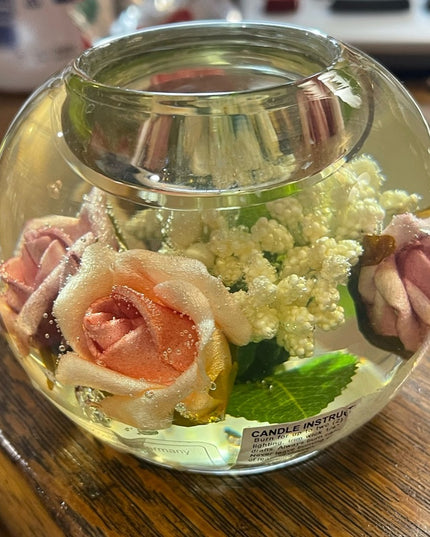 Vintage Mid Century Dreamlight Glass handmade Flowers paperweight candle holder