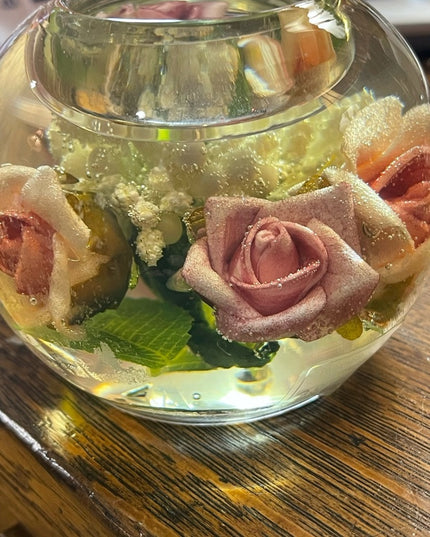 Vintage Mid Century Dreamlight Glass handmade Flowers paperweight candle holder