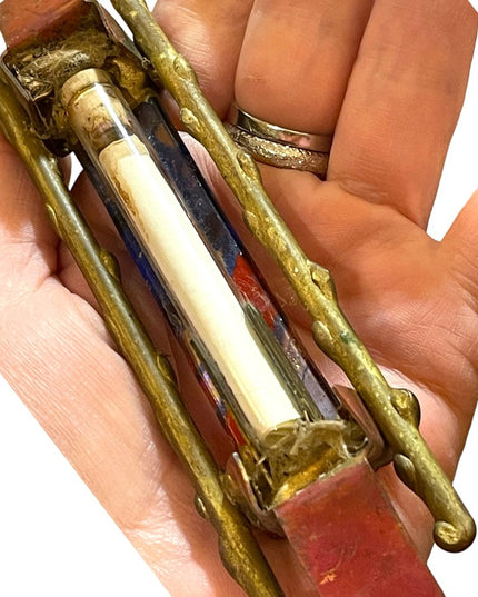 GARY ROSENTHAL JUDAICA FUSED ART GLASS & METAL MEZUZAH with SCROLL 7” Jewish