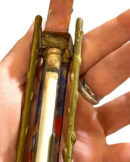 GARY ROSENTHAL JUDAICA FUSED ART GLASS & METAL MEZUZAH with SCROLL 7” Jewish
