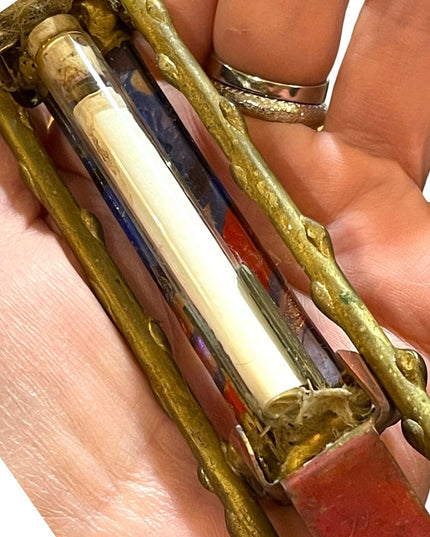 GARY ROSENTHAL JUDAICA FUSED ART GLASS & METAL MEZUZAH with SCROLL 7” Jewish