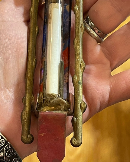 GARY ROSENTHAL JUDAICA FUSED ART GLASS & METAL MEZUZAH with SCROLL 7” Jewish